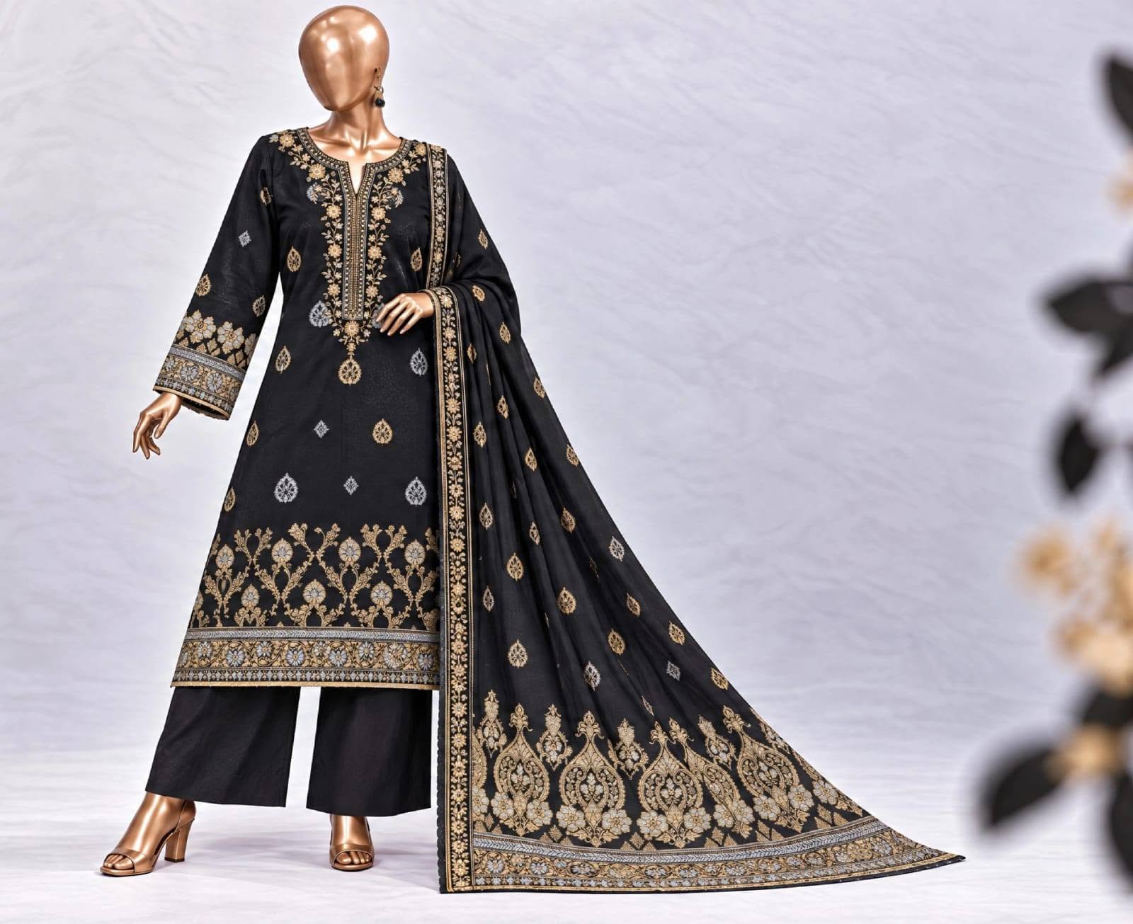 Afsana by Bin Saeed – Premium Jacquard 3-Piece Stitched Winter Suit