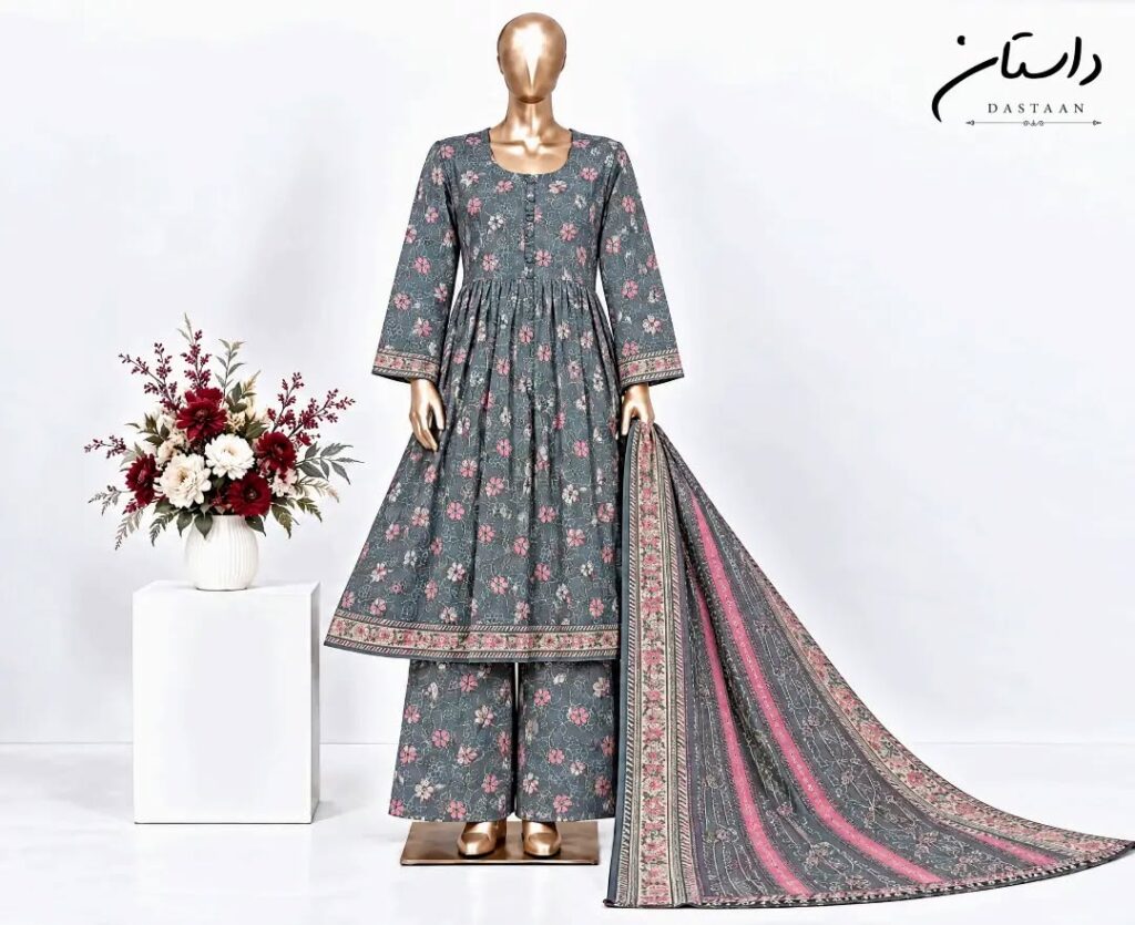 Bin Saeed Rangziva – Printed Khaddar Stitched 3-Piece Suit
