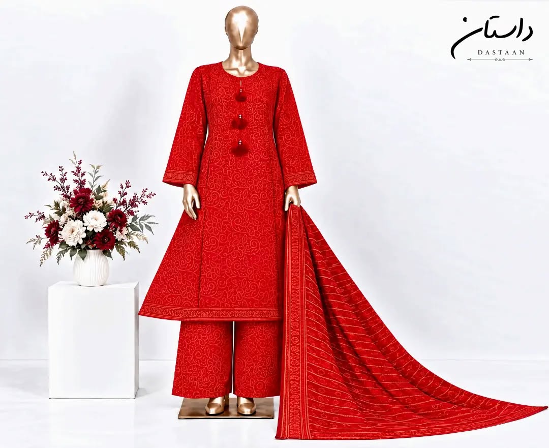 Bin Saeed Rangziva – Printed Khaddar Stitched 3-Piece Suit