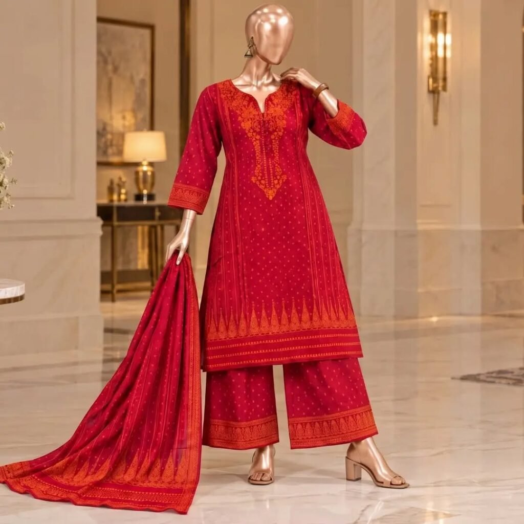 Bin Saeed Linen Viscose Embroidered 3-Piece Suit