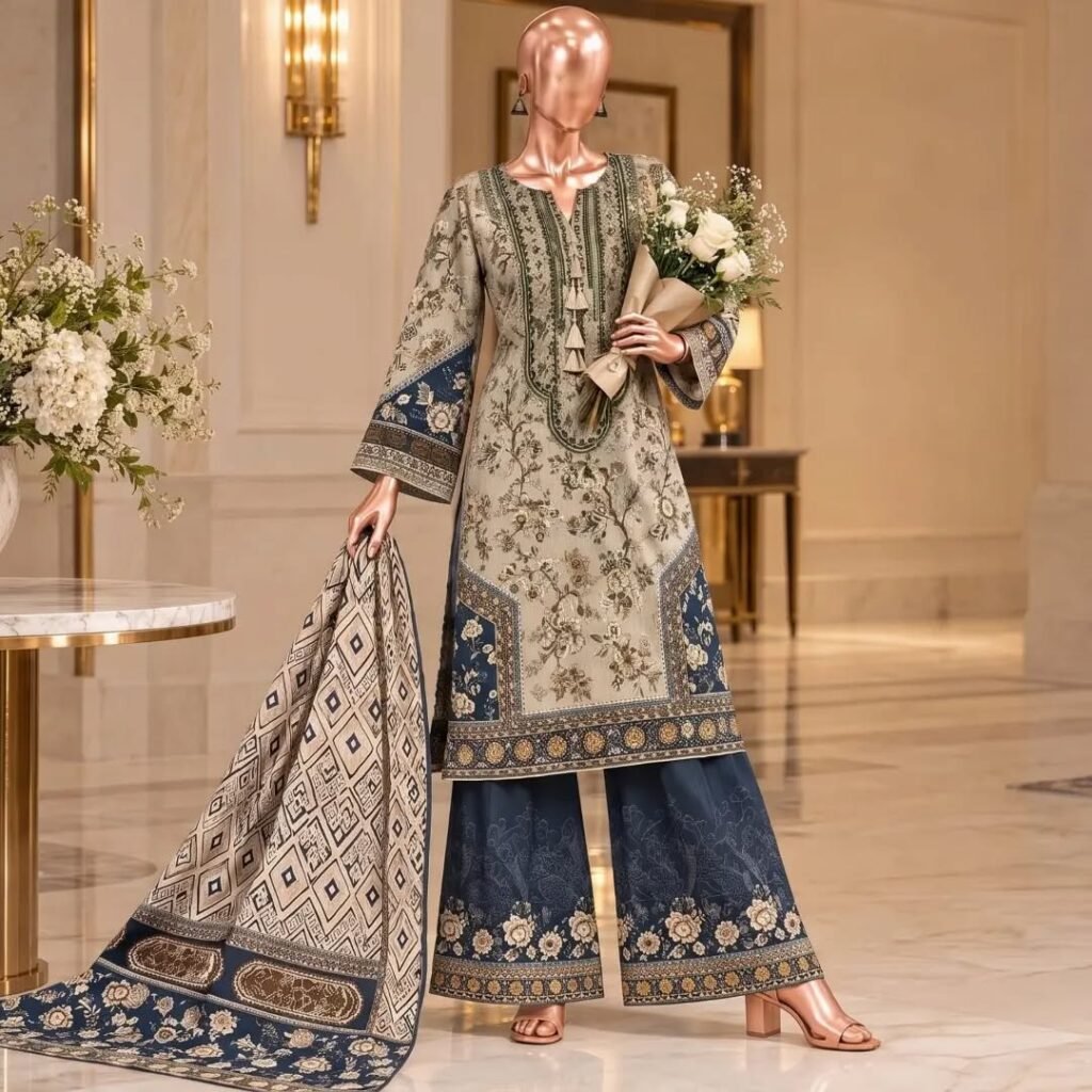 Bin Saeed Linen Viscose Embroidered 3-Piece Suit
