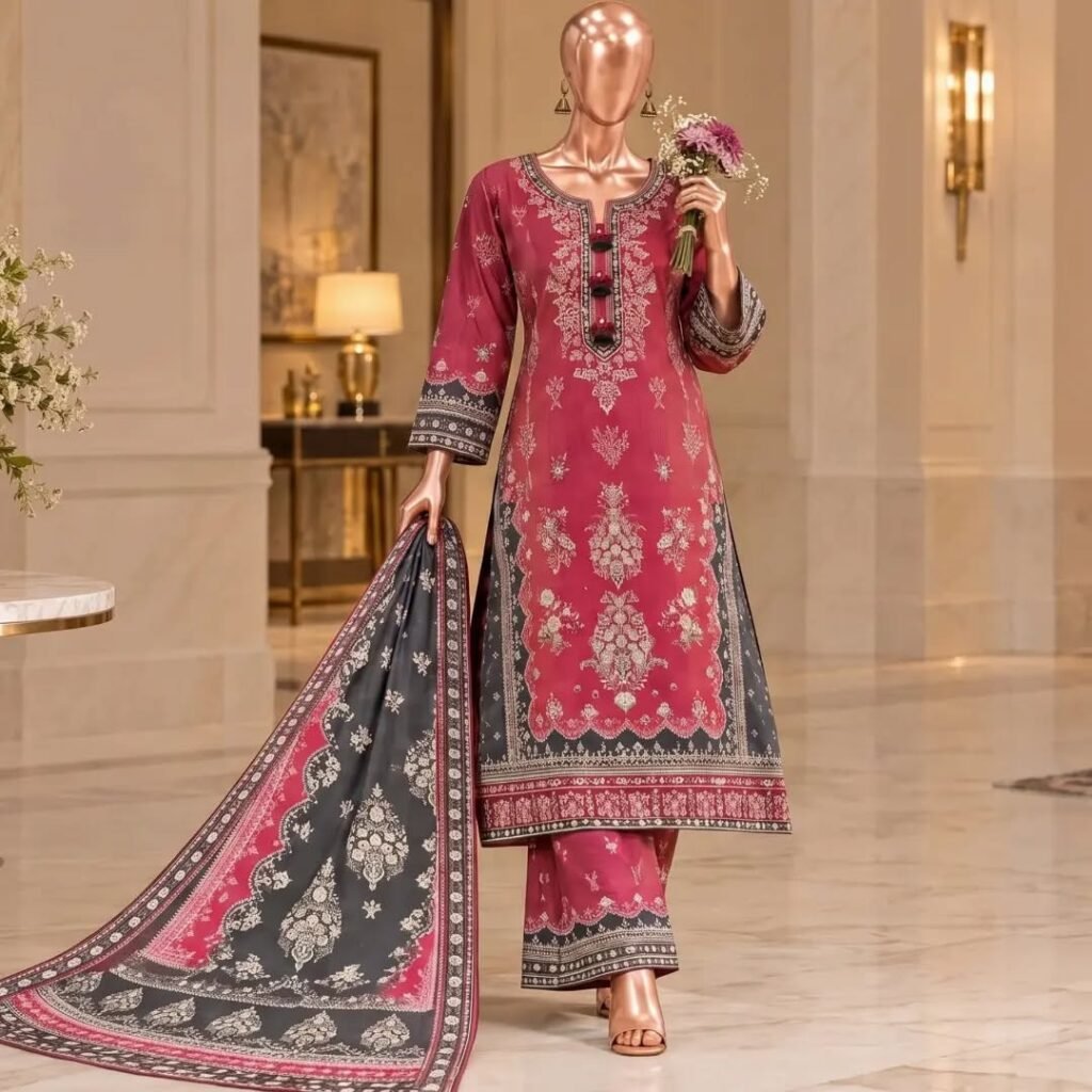 Bin Saeed Linen Viscose Embroidered 3-Piece Suit