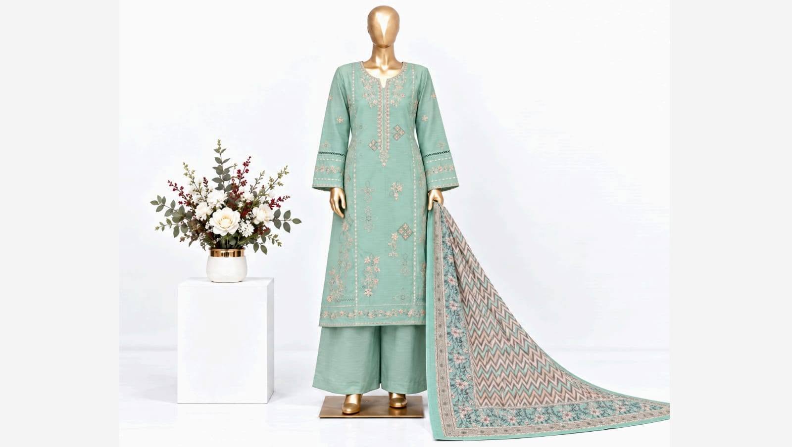 Bin Saeed Rangziva – Stitched Khaddar 3-Piece Suit